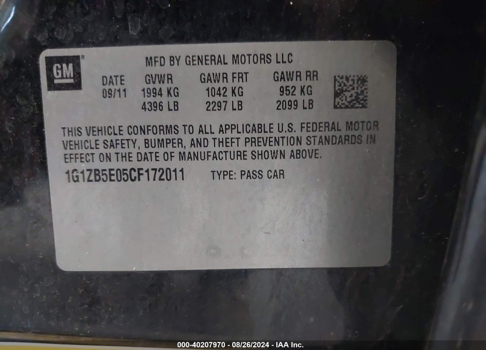 2012 CHEVROLET MALIBU LS VIN: 1G1ZB5E05CF172011