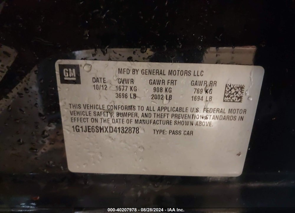 2013 CHEVROLET SONIC LTZ AUTO VIN: 1G1JE6SHXD4132878