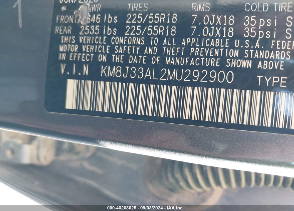 2021 HYUNDAI TUCSON LIMITED VIN: KM8J33AL2MU292900