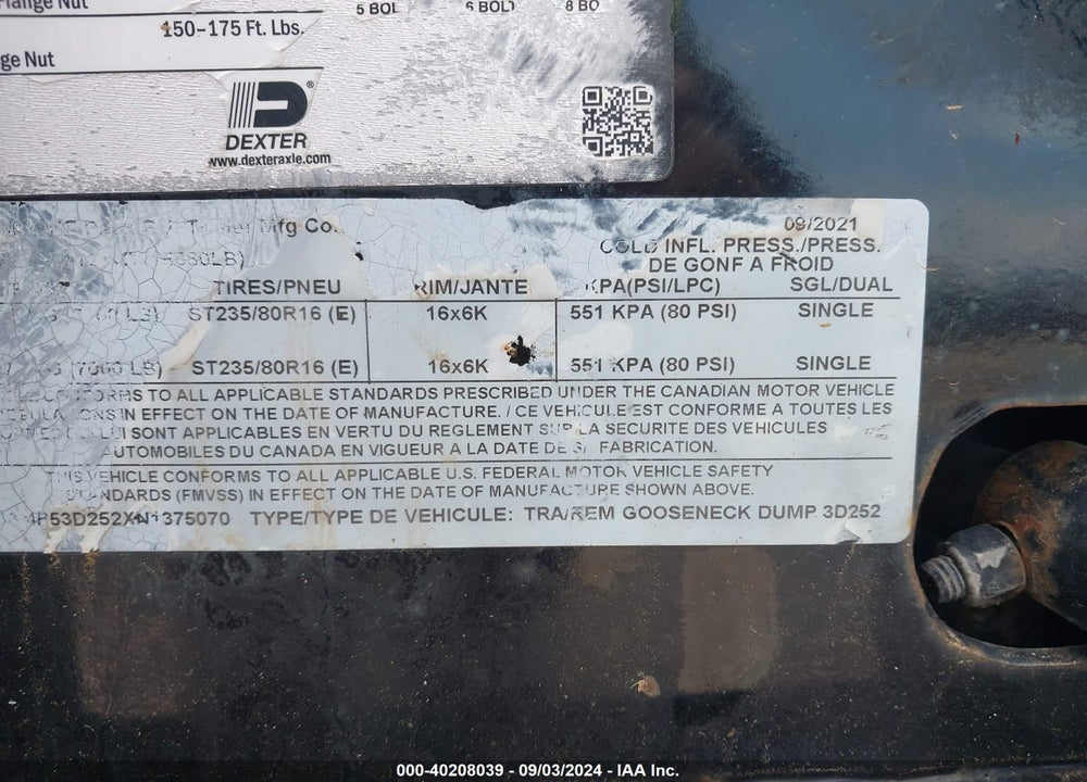 2022 PJ TRAILERS DL1 VIN: 4P53D252XN1375070