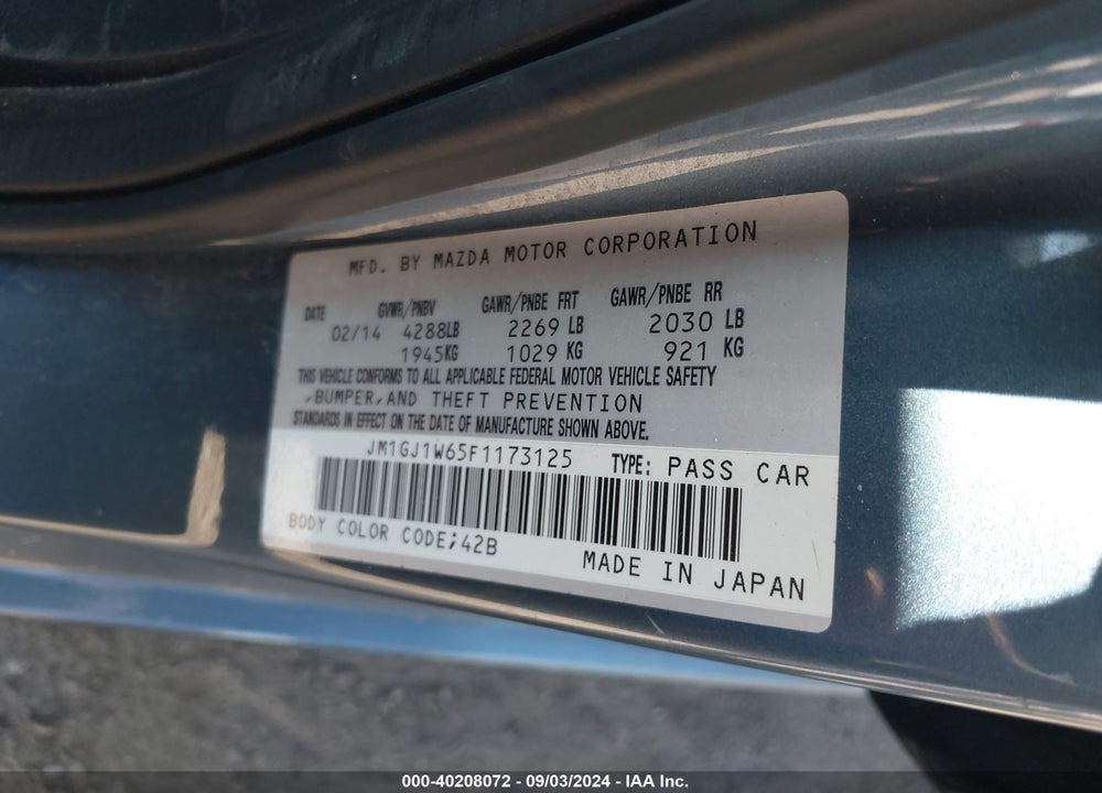 2015 MAZDA 6 I GRAND TOURING VIN: JM1GJ1W65F1173125