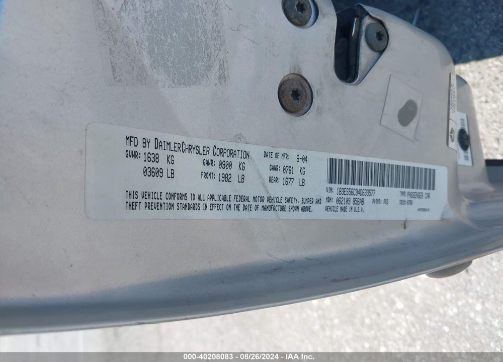 2004 DODGE NEON SXT VIN: 1B3ES56C94D633577
