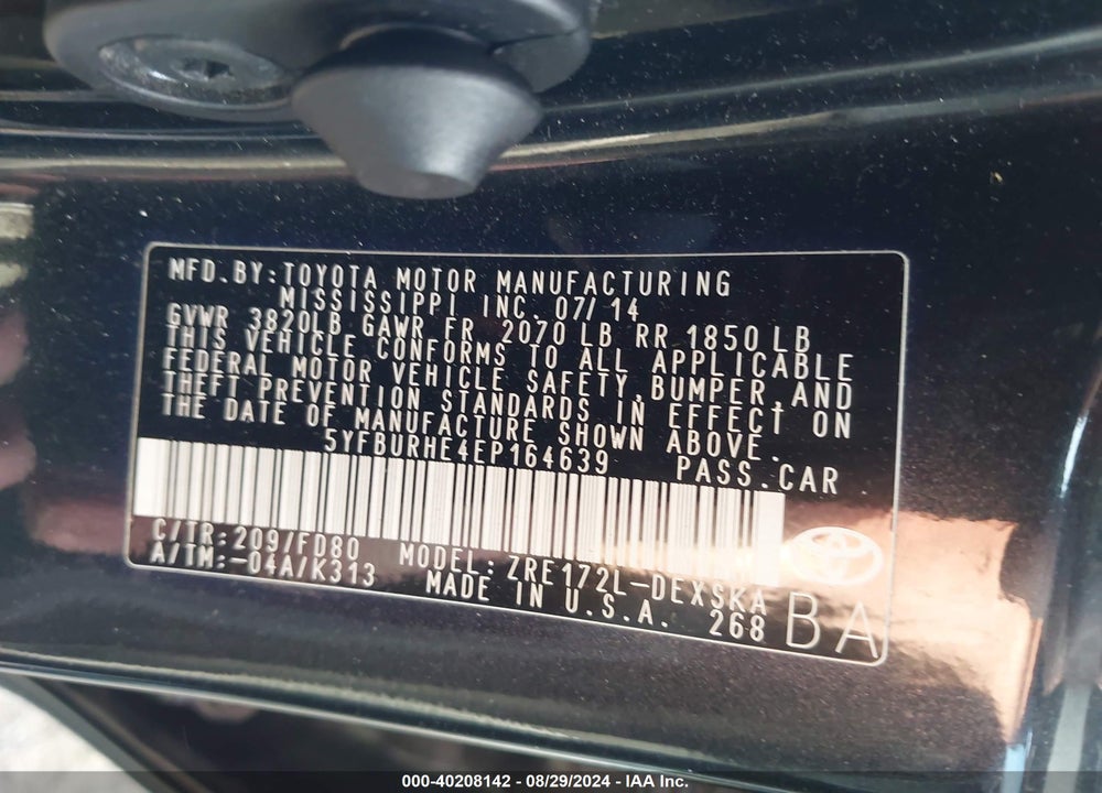 2014 TOYOTA COROLLA S PLUS VIN: 5YFBURHE4EP164639