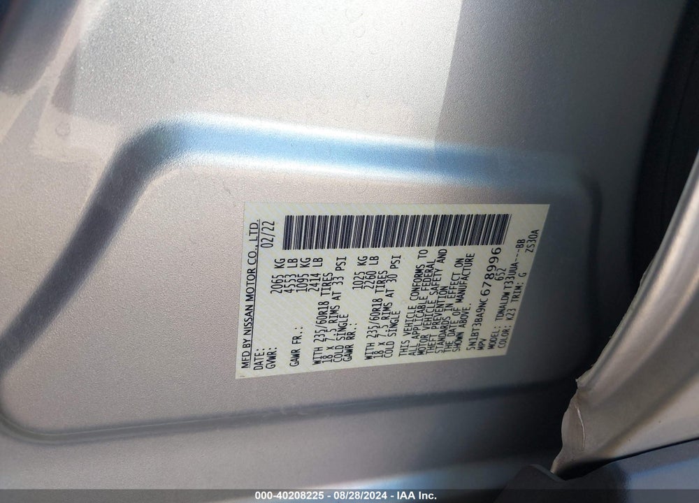 2022 NISSAN ROGUE SV FWD VIN: 5N1BT3BA9NC678996