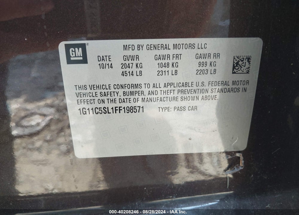 2015 CHEVROLET MALIBU 1LT VIN: 1G11C5SL1FF198571