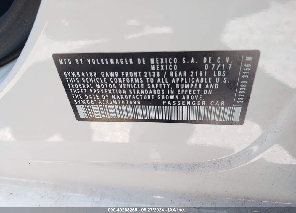 2018 VOLKSWAGEN JETTA 1.4T SE/1.4T WOLFSBURG EDITION VIN: 3VWDB7AJXJM207499