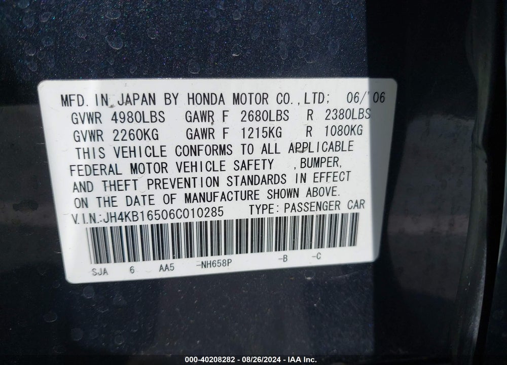 2006 ACURA RL 3.5 VIN: JH4KB16506C010285