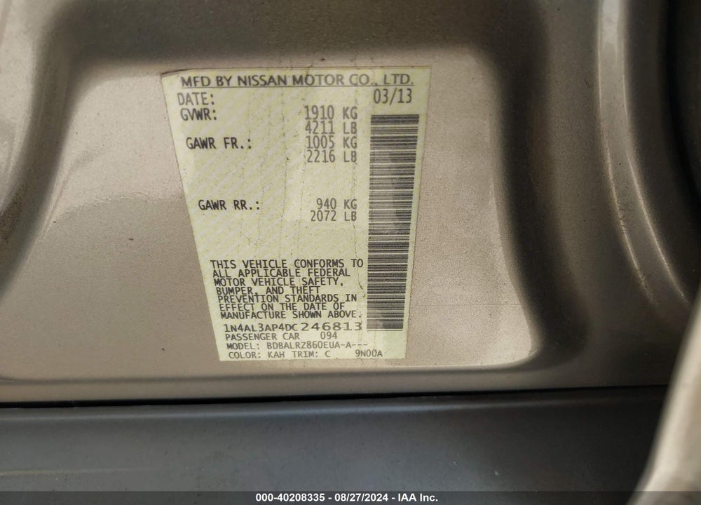 2013 NISSAN ALTIMA 2.5 S VIN: 1N4AL3AP4DC246813