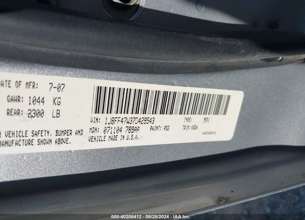 2007 JEEP COMPASS SPORT VIN: 1J8FF47W37D429543