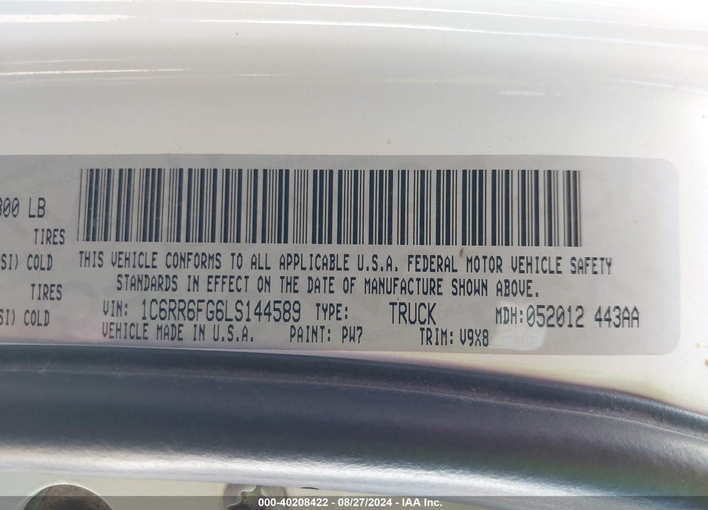2020 RAM 1500 CLASSIC TRADESMAN QUAD CAB 4X2 6'4 BOX VIN: 1C6RR6FG6LS144589