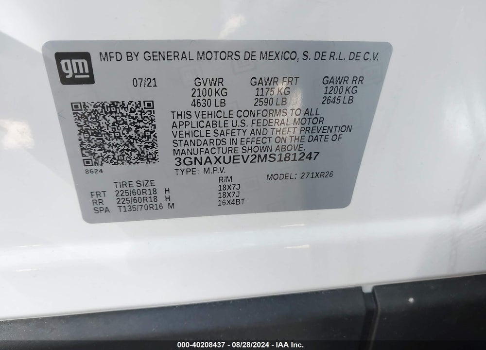 2021 CHEVROLET EQUINOX AWD LT VIN: 3GNAXUEV2MS181247