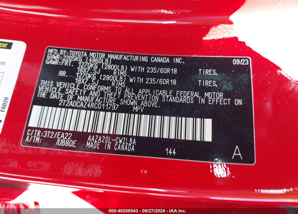 2024 LEXUS NX NX 250 VIN: 2T2ADCAZ4RC011797