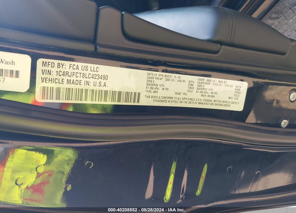 2020 JEEP GRAND CHEROKEE HIGH ALTITUDE 4X4 VIN: 1C4RJFCT8LC423490