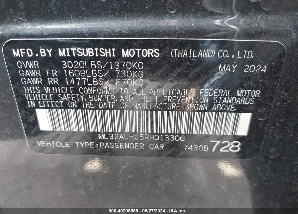 2024 MITSUBISHI MIRAGE ES/LE VIN: ML32AUHJ5RH013306