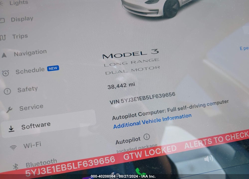 2020 TESLA MODEL 3 LONG RANGE DUAL MOTOR ALL-WHEEL DRIVE VIN: 5YJ3E1EB5LF639656