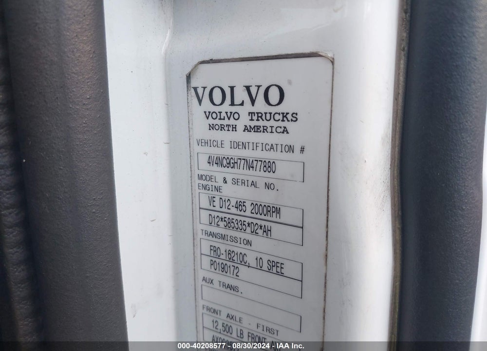 2007 VOLVO VN VNL VIN: 4V4NC9GH77N477880