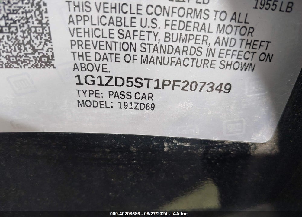 2023 CHEVROLET MALIBU FWD 1LT VIN: 1G1ZD5ST1PF207349