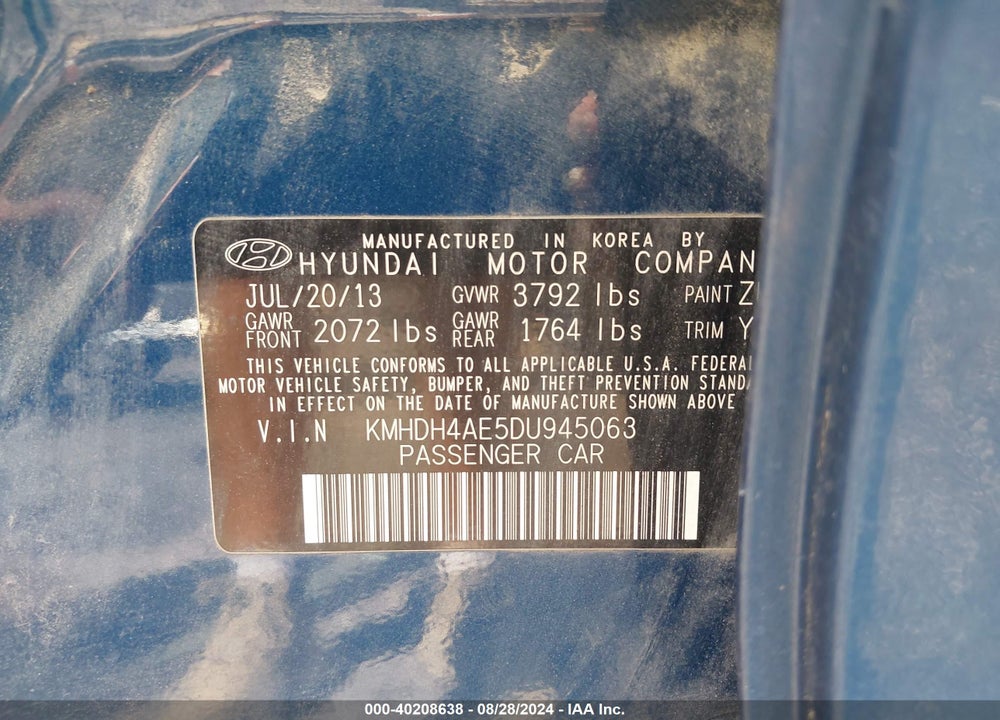 2013 HYUNDAI ELANTRA GLS VIN: KMHDH4AE5DU945063