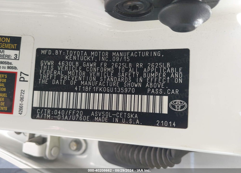 2016 TOYOTA CAMRY SE VIN: 4T1BF1FK0GU135970