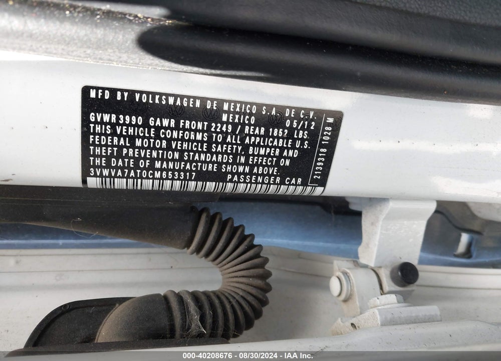 2012 VOLKSWAGEN BEETLE VIN: 3VWVA7AT0CM653317