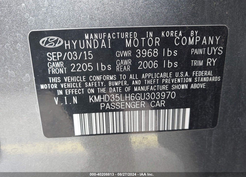 2016 HYUNDAI ELANTRA GT VIN: KMHD35LH6GU303970