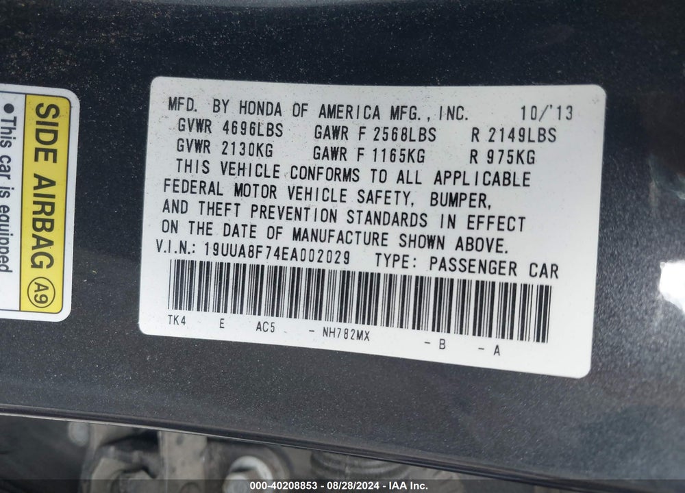 2014 ACURA TL 3.5 VIN: 19UUA8F74EA002029