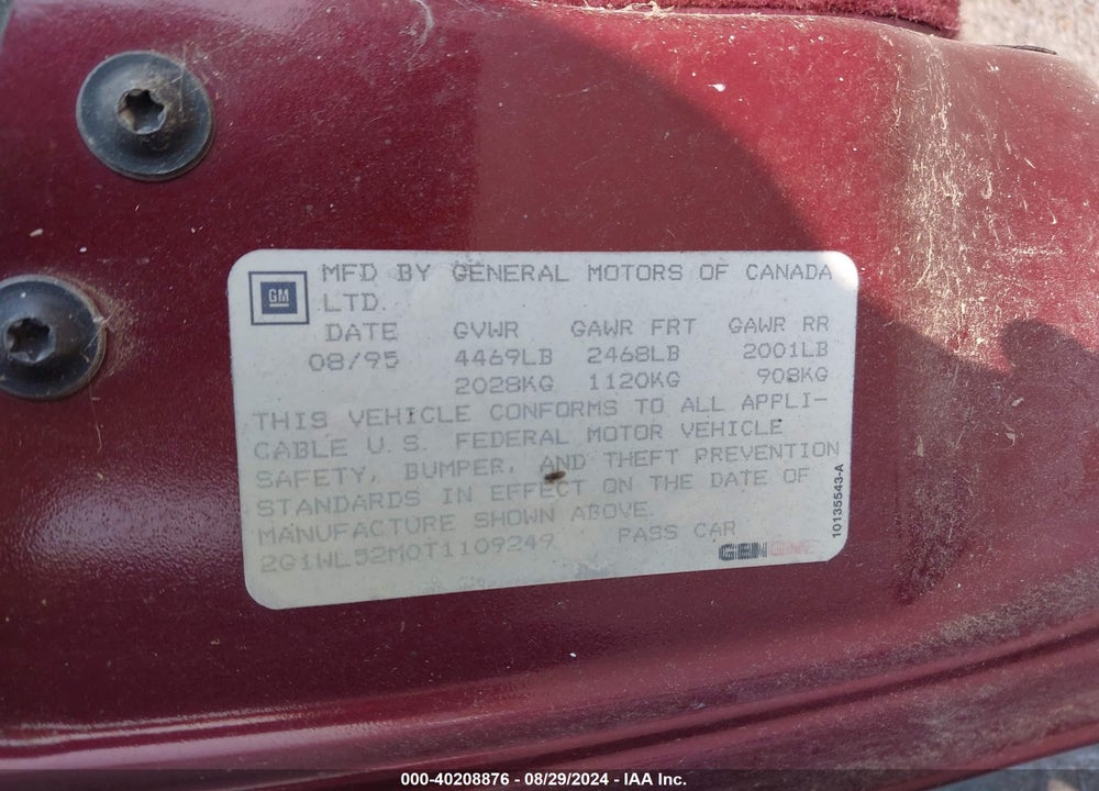 1996 CHEVROLET LUMINA VIN: 2G1WL52M0T1109249