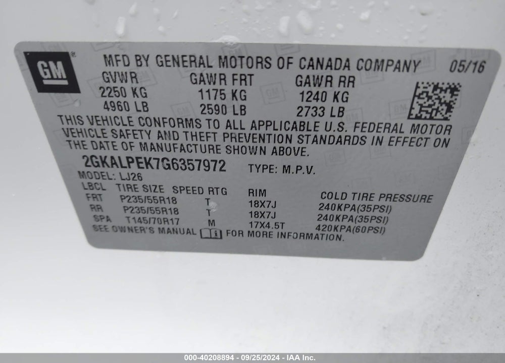 2016 GMC TERRAIN SLT VIN: 2GKALPEK7G6357972