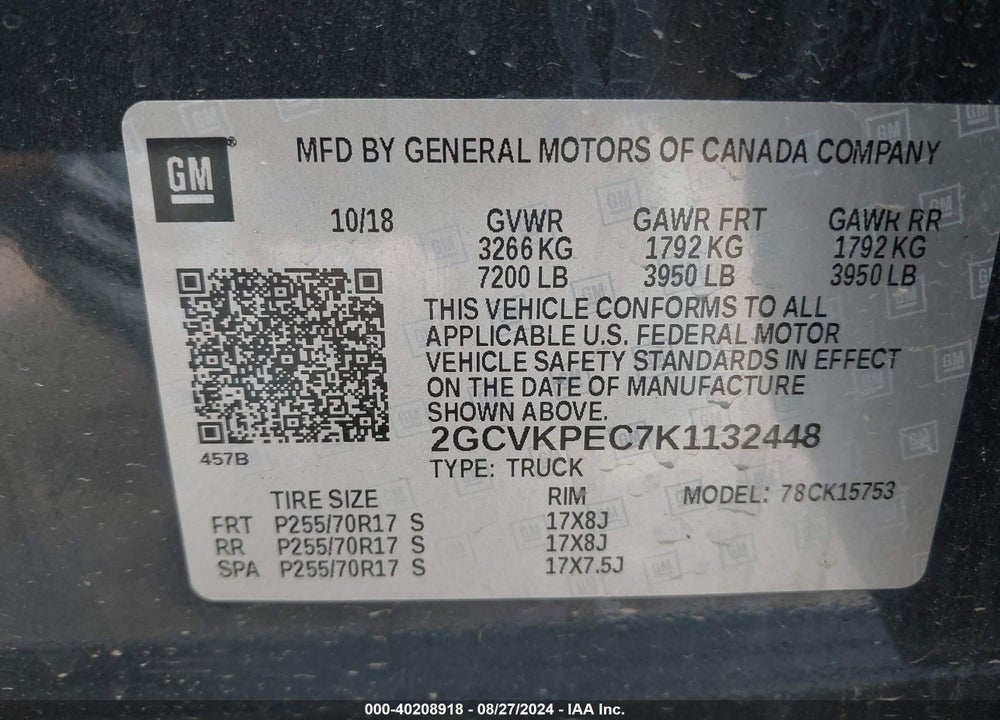 2019 CHEVROLET SILVERADO 1500 LD LT VIN: 2GCVKPEC7K1132448