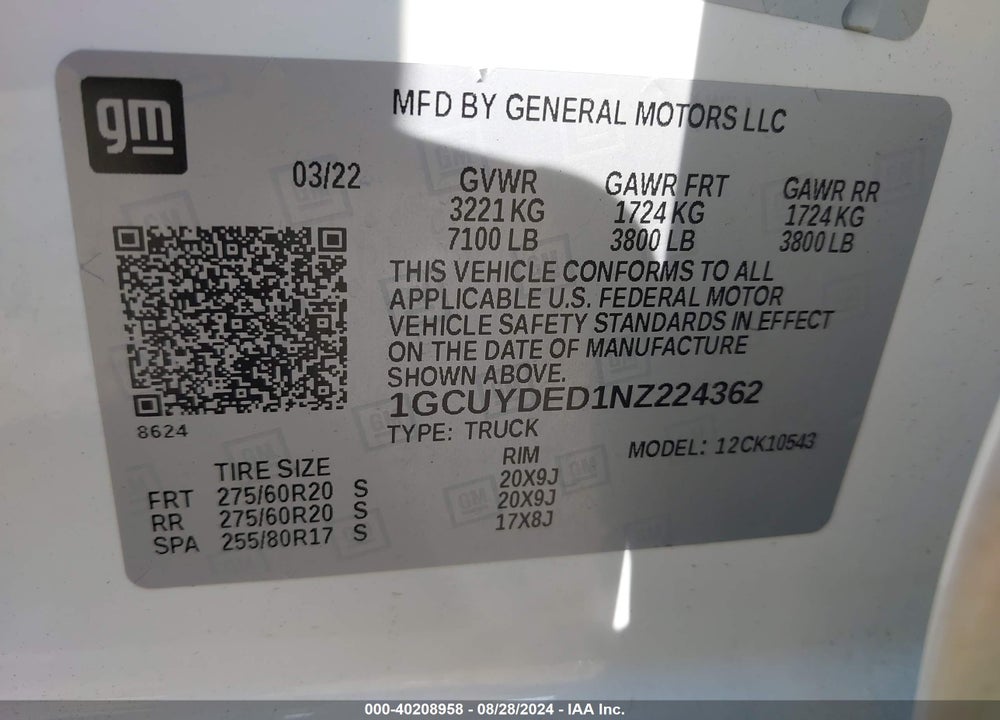 2022 CHEVROLET SILVERADO 1500 LTD 4WD SHORT BED LT VIN: 1GCUYDED1NZ224362