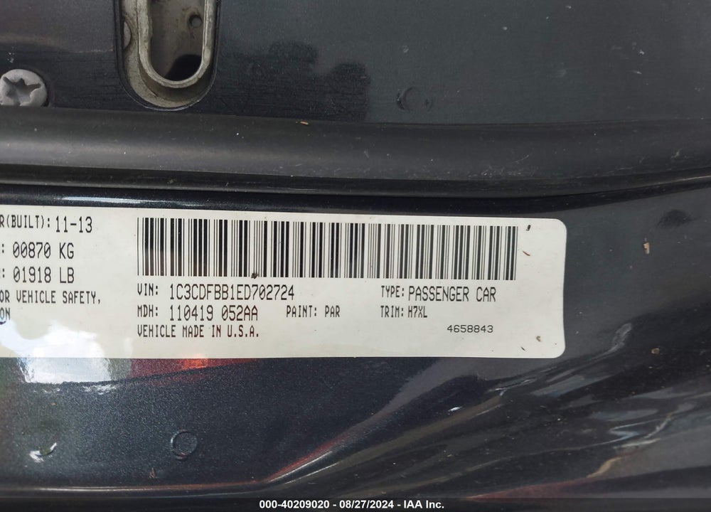 2014 DODGE DART SXT VIN: 1C3CDFBB1ED702724