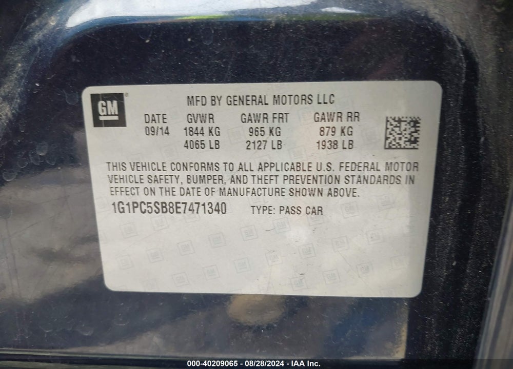 2014 CHEVROLET CRUZE 1LT AUTO VIN: 1G1PC5SB8E7471340