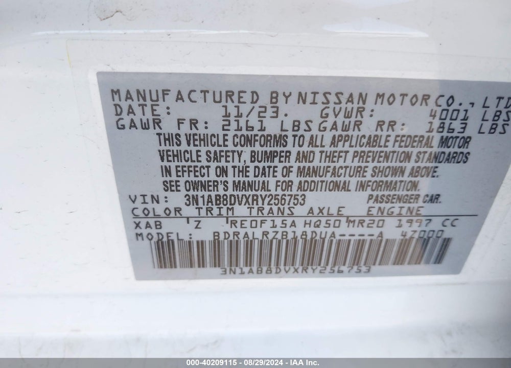 2024 NISSAN SENTRA SR XTRONIC CVT VIN: 3N1AB8DVXRY256753