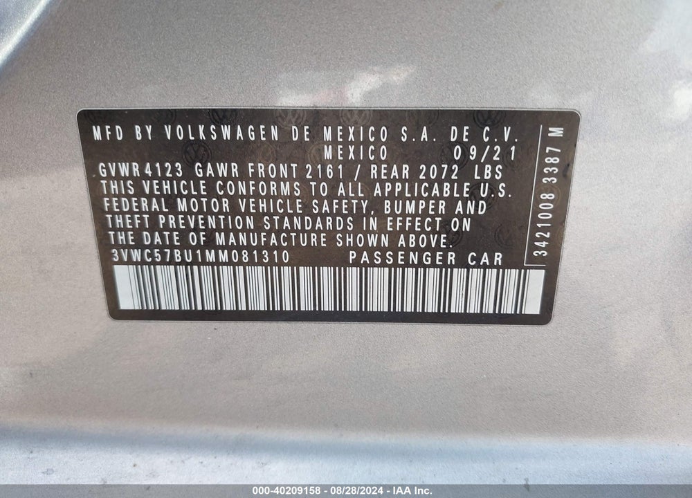 2021 VOLKSWAGEN JETTA 1.4T R-LINE/1.4T S/1.4T SE VIN: 3VWC57BU1MM081310