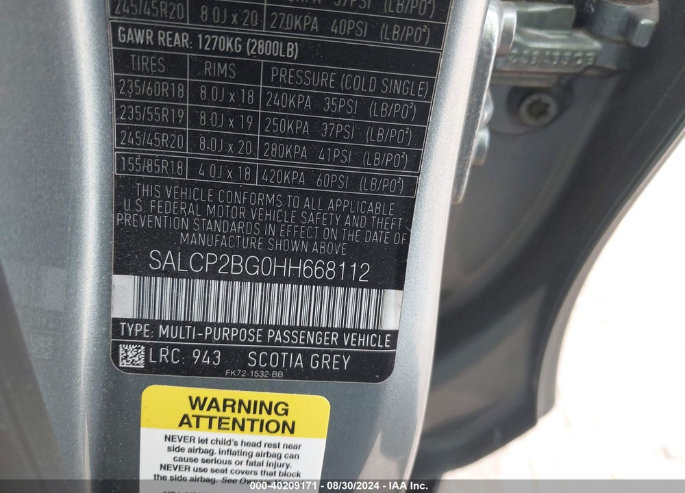 2017 LAND ROVER DISCOVERY SPORT SE VIN: SALCP2BG0HH668112