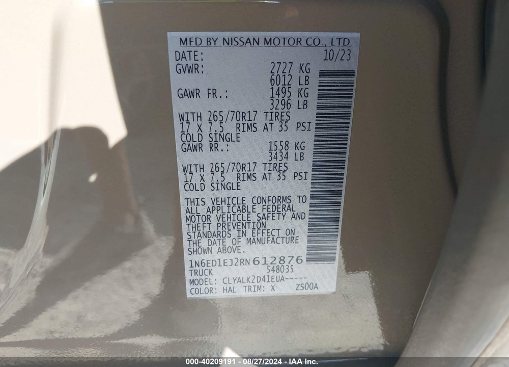 2024 NISSAN FRONTIER PRO-X 4X2 VIN: 1N6ED1EJ2RN612876