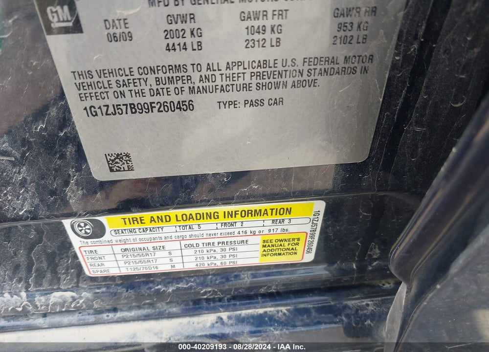 2009 CHEVROLET MALIBU LT VIN: 1G1ZJ57B99F260456