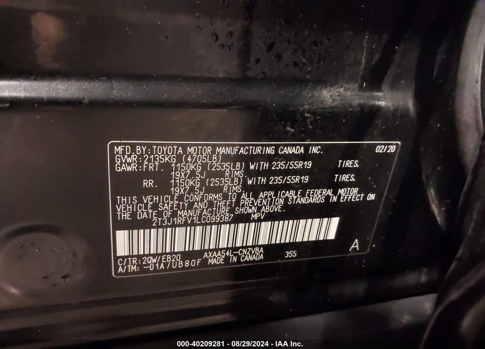 2020 TOYOTA RAV4 ADVENTURE VIN: 2T3J1RFV1LC099387