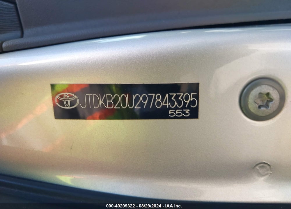 2009 TOYOTA PRIUS VIN: JTDKB20U297843395