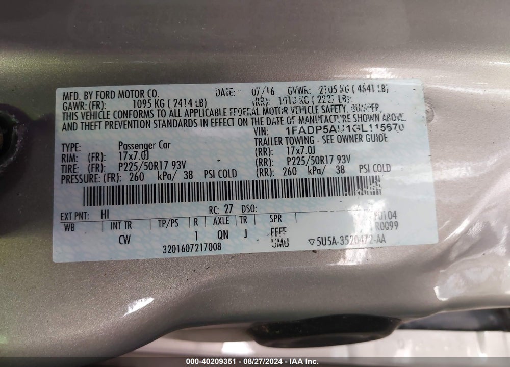 2016 FORD C-MAX HYBRID SE VIN: 1FADP5AU1GL115670