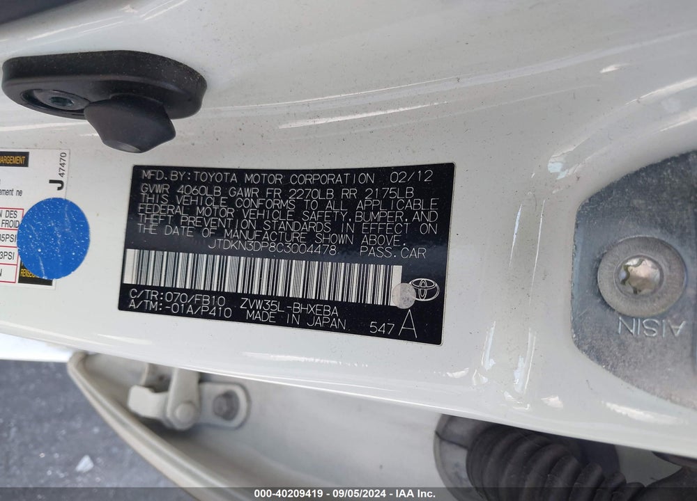 2012 TOYOTA PRIUS PLUG-IN VIN: JTDKN3DP8C3004478
