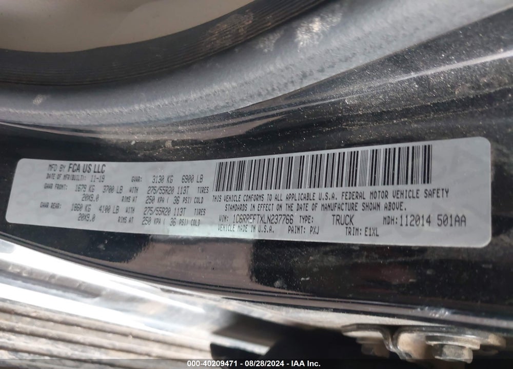 2020 RAM 1500 BIG HORN 4X2 5'7 BOX VIN: 1C6RREFTXLN237766