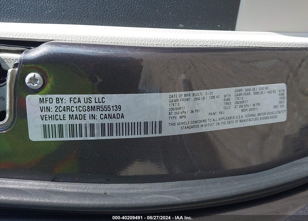 2021 CHRYSLER VOYAGER VIN: 2C4RC1CG8MR555139