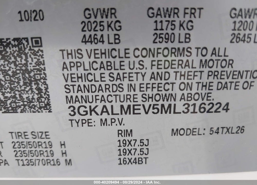 2021 GMC TERRAIN FWD SLE VIN: 3GKALMEV5ML316224
