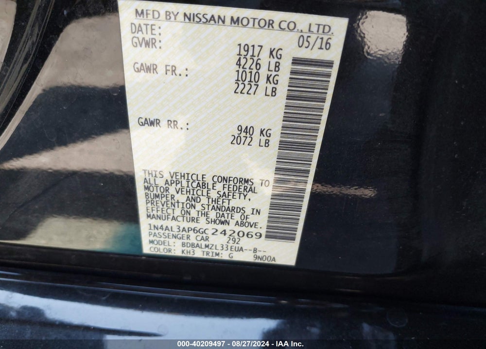 2016 NISSAN ALTIMA 2.5 SV VIN: 1N4AL3AP6GC242069