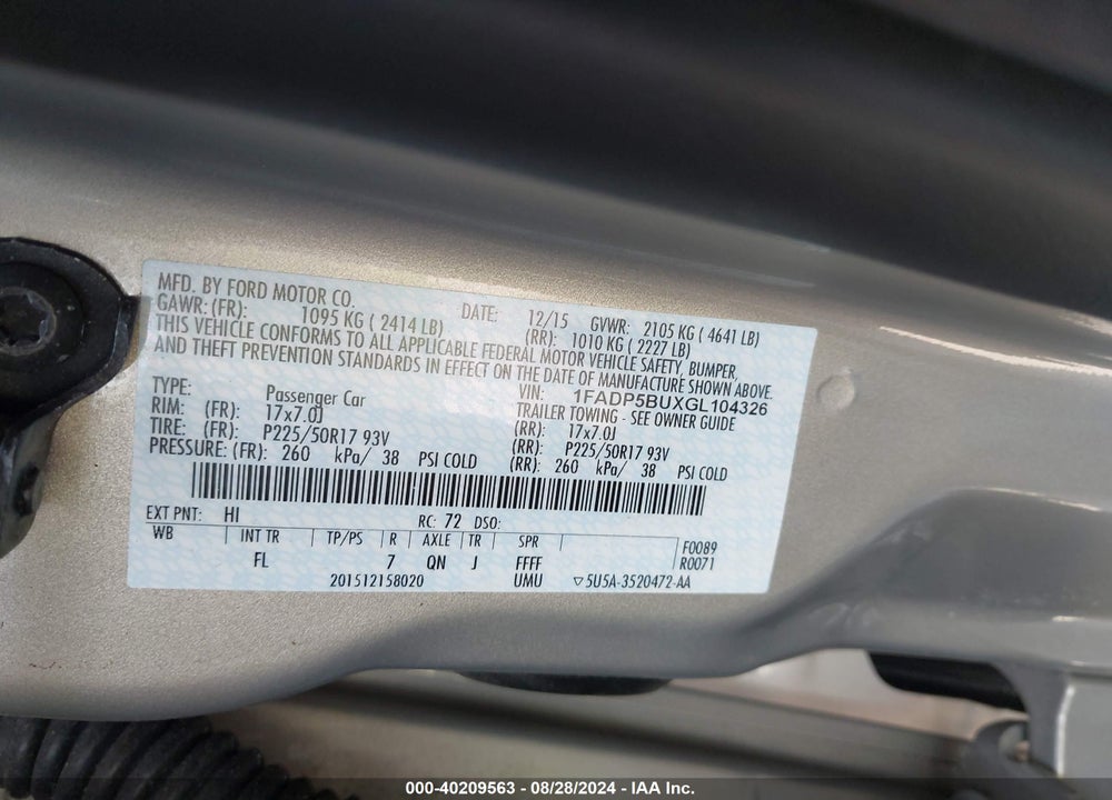 2016 FORD C-MAX HYBRID SEL VIN: 1FADP5BUXGL104326