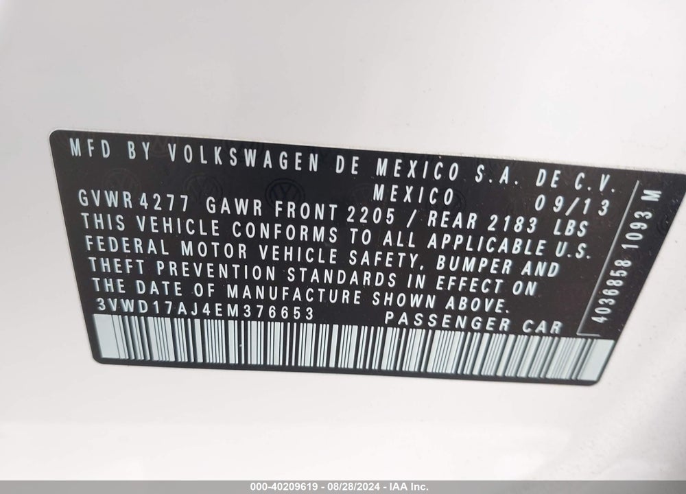 2014 VOLKSWAGEN JETTA 1.8T SE VIN: 3VWD17AJ4EM376653