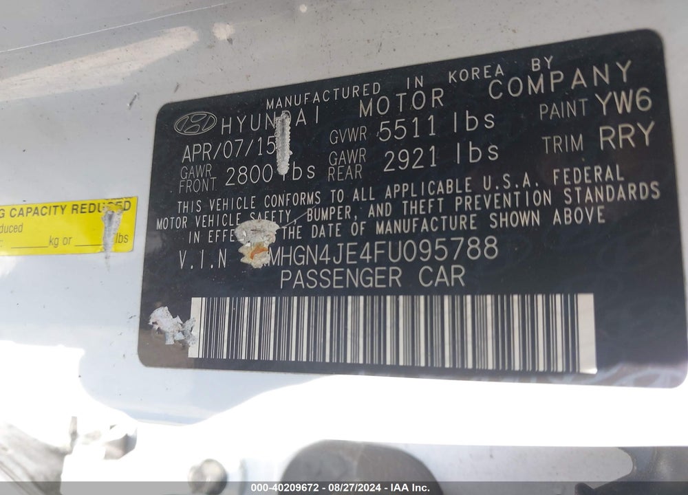 2015 HYUNDAI GENESIS VIN: KMHGN4JE4FU095788