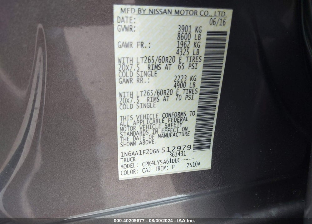 2016 NISSAN TITAN XD PLATINUM RESERVE GAS VIN: 1N6AA1F20GN512979
