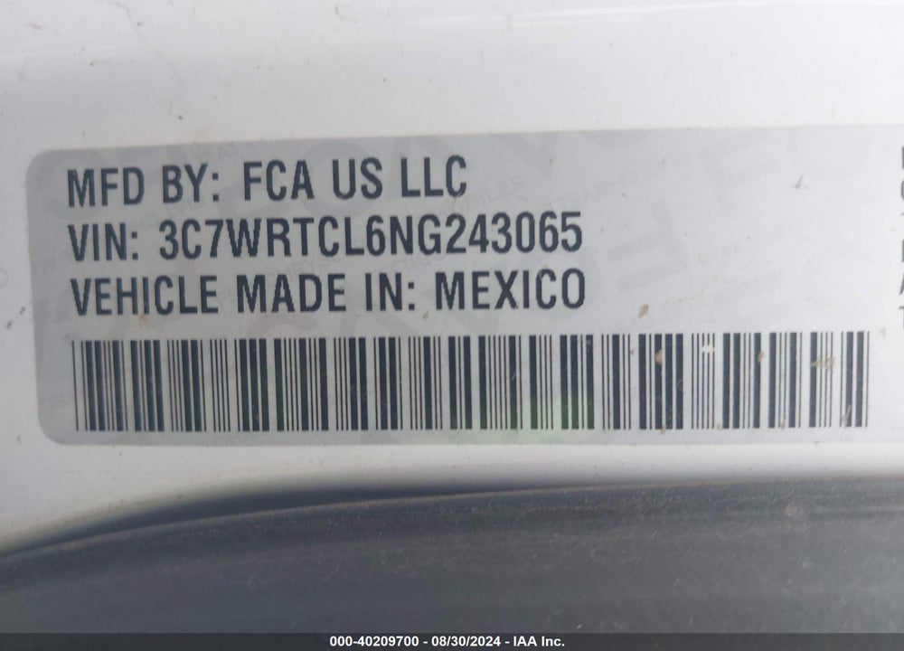 2022 RAM 3500 CHASSIS TRADESMAN/SLT/LAIE/LIMITED VIN: 3C7WRTCL6NG243065